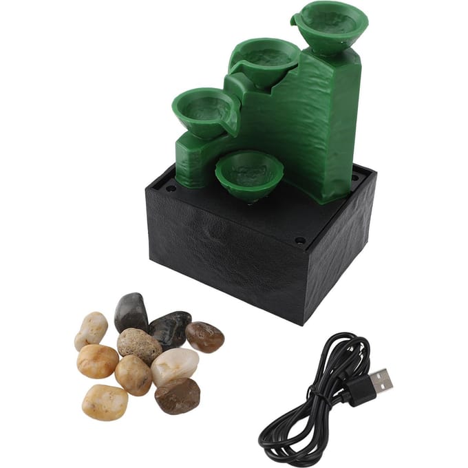 Tafelbladfontein Circulerend Water Decoratief USB Bureau Watervalfontein met LED Licht Stenen black