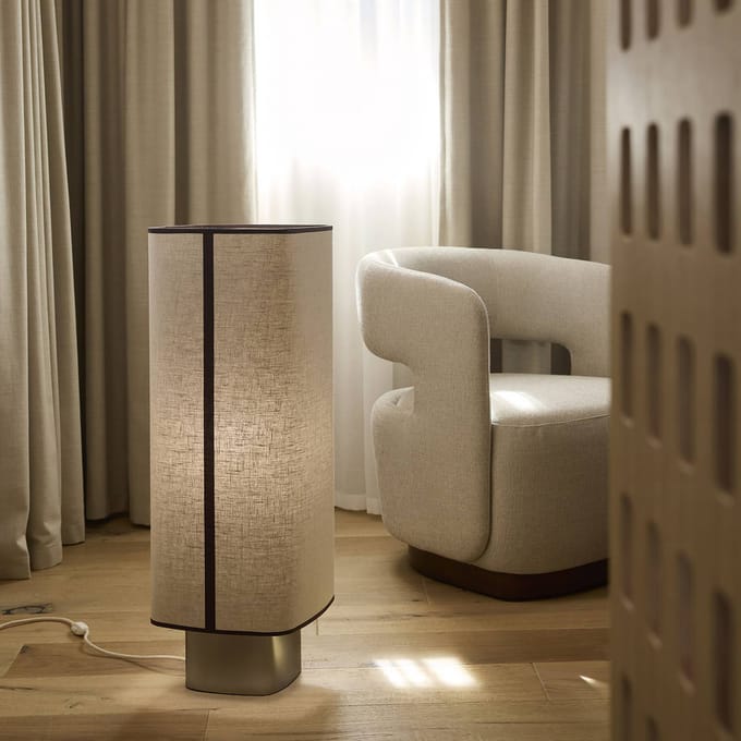 MARKET SET Vloerlamp Dolce, kalksteenbeige, linnen, E27