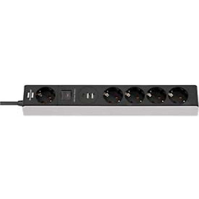 Brennenstuhl 5-voudige contactdoosstrip, met schakelaar, 1x USB-C met Power Delivery, 2x USB-A, 45 W, grijs/zwart