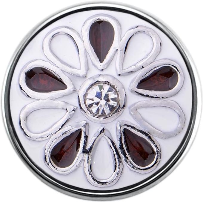 Quiges - Dames Click Button Drukknoop 18mm Bloem Wit en Rood Emaille - EBCM311