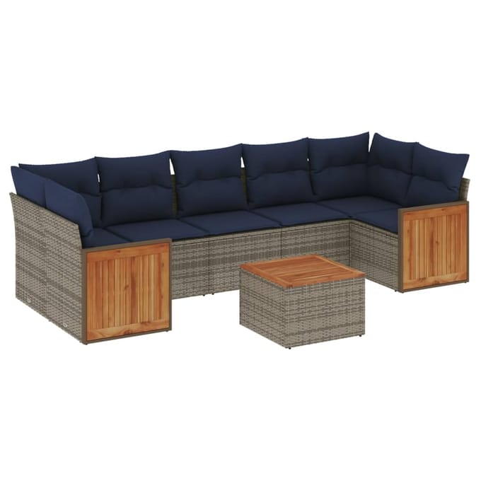 vidaXL - 8-delige - tuinbankset - met - kussens, - grijs - polyrotan