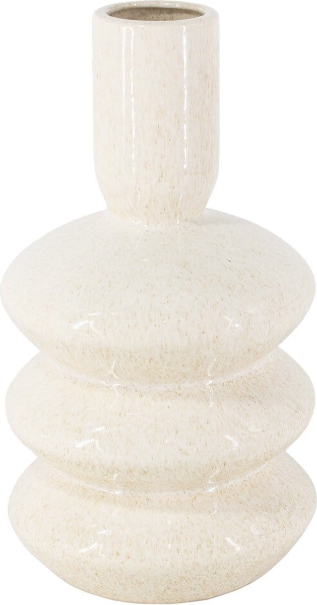 HomeBound by KY | Aardewerk vaas disk beige | 17,5x17,5x31cm | bloemenvaas aardewerk