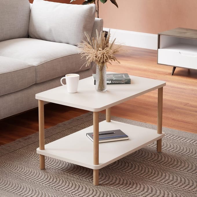 Moderne Rechthoekige Salontafel met Plank 70x44 cm Wit