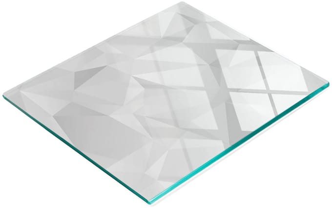 Bord van gehard glas met decoratief abstract driehoekspatroon, 60x52 cm