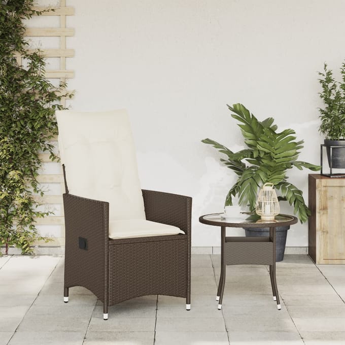 vidaXL - Tuinstoel - verstelbaar - met - kussens - poly - rattan - bruin