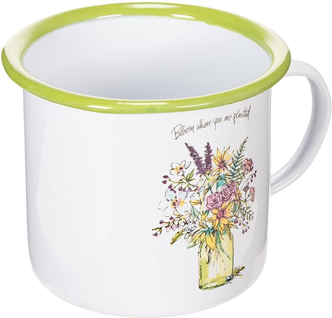 Decoratieve mok/plantenpot, geëmailleerd, Ø11,5 cm H10 cm