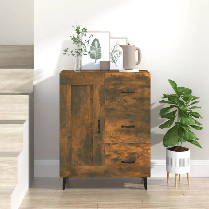 vidaXL - Dressoir - 69,5x34x90 - cm - bewerkt - hout - gerookt - eikenkleurig