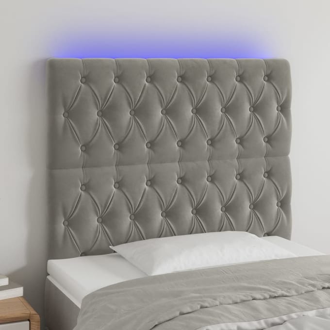 vidaXL - Hoofdbord - LED - 100x7x118/128 - cm - fluweel - lichtgrijs