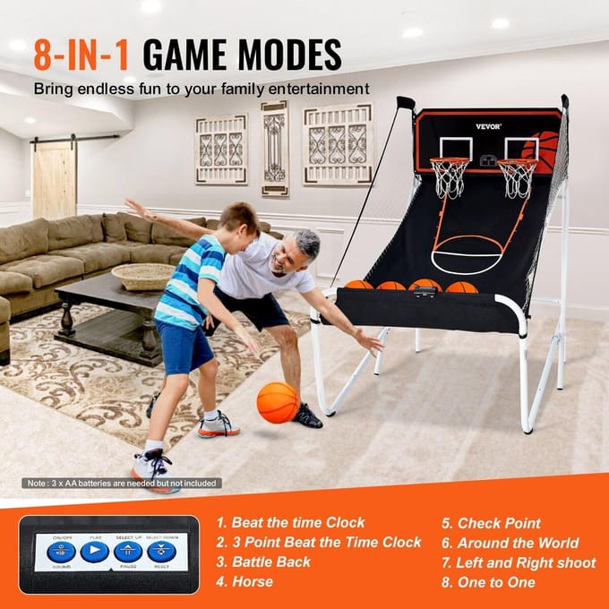 Opvouwbaar Indoor Dubbel Schot Basketbal Arcade Spel 2 Spelers 5 Ballen
