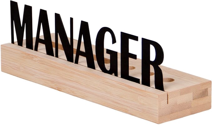 UNUS bureau organizer van hout met kaarthouder en 3x pengaten met tekst “Manager”