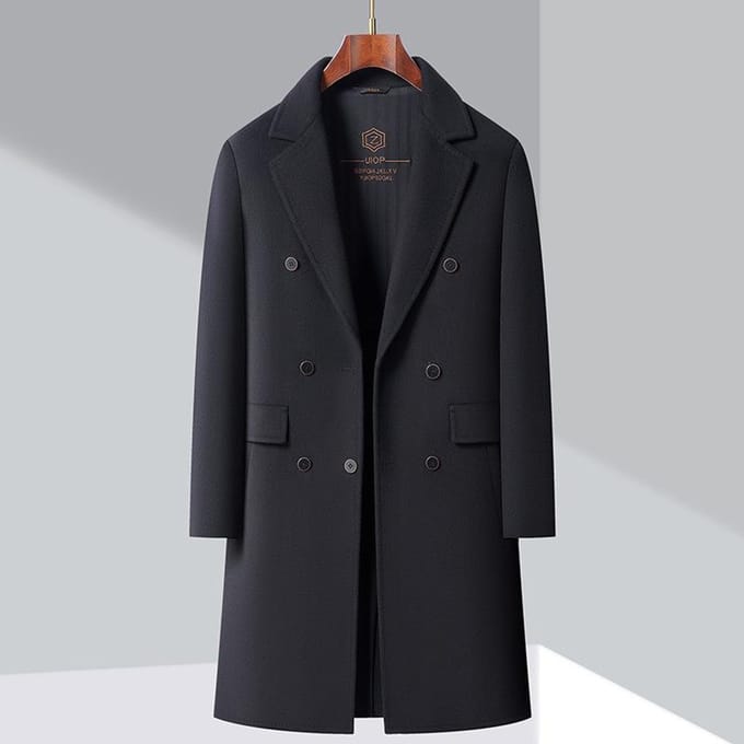 Jas Heren Winter Lang Middelbare leeftijd en Ouderen Jas Papa Wollen Jas 4XL zwart