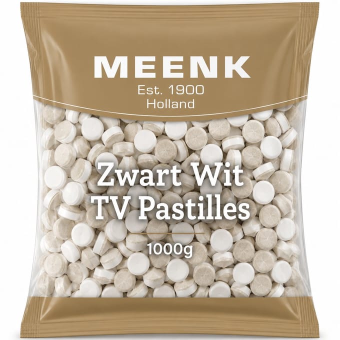Meenk Zwart Wit TV Pastilles - Salmiakdrop - 1 Kilo