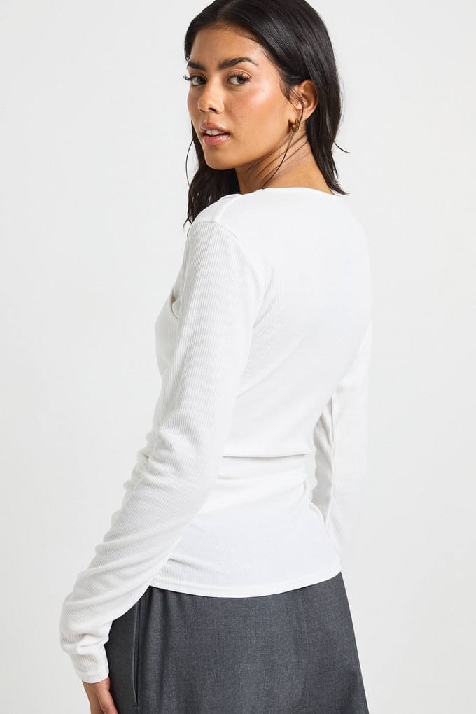 boohoo Dames Vest Dubbele Laag Lange Mouw Top | White | Maat: 8