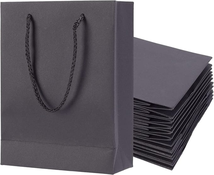 Herbruikbare zwarte kraftpapier boodschappentassen met nylon koordhandvatten - 10 stuks
