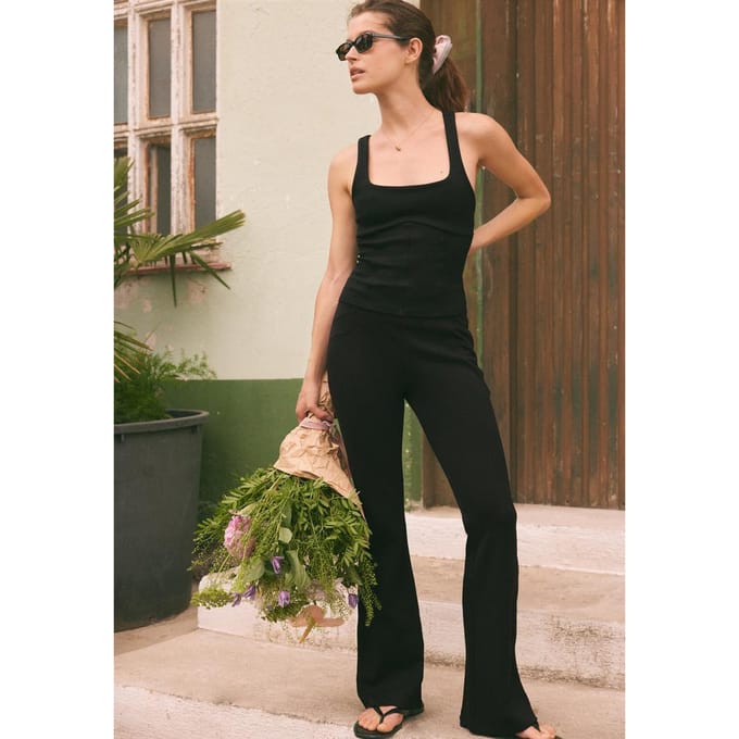Stradivarius Flared legging van katoenmix met stikseldetails  Zwart M