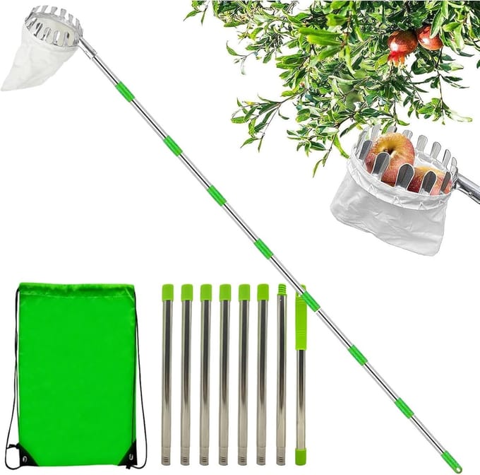 Fruitplukker met mand - Oogststok tool - Fruit oogsten - Verstelbare schacht - Tot 32 meter - Metaal