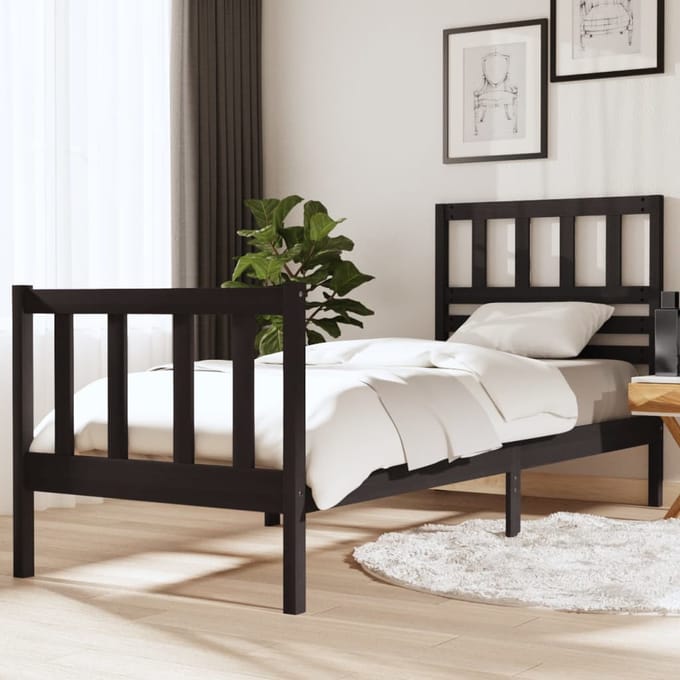 vidaXL - Bedframe - massief - hout - zwart - 75x190 - cm
