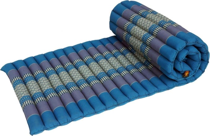 Rolbare Thaise mat - Kapok mat - Ontspannen liggen - Traditioneel geweven - 4x55x180 cm - Blauw