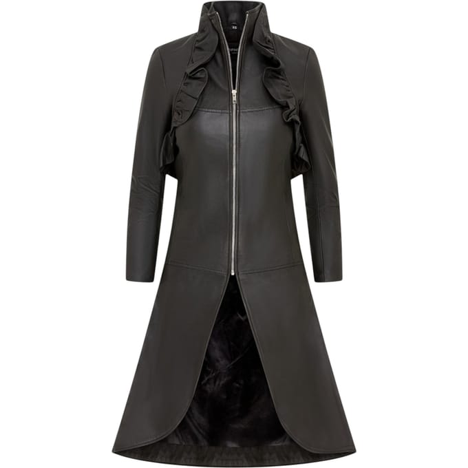 Dames Goth Zwart Leren High Collar Victoriaans Flare Rokrok - Challa