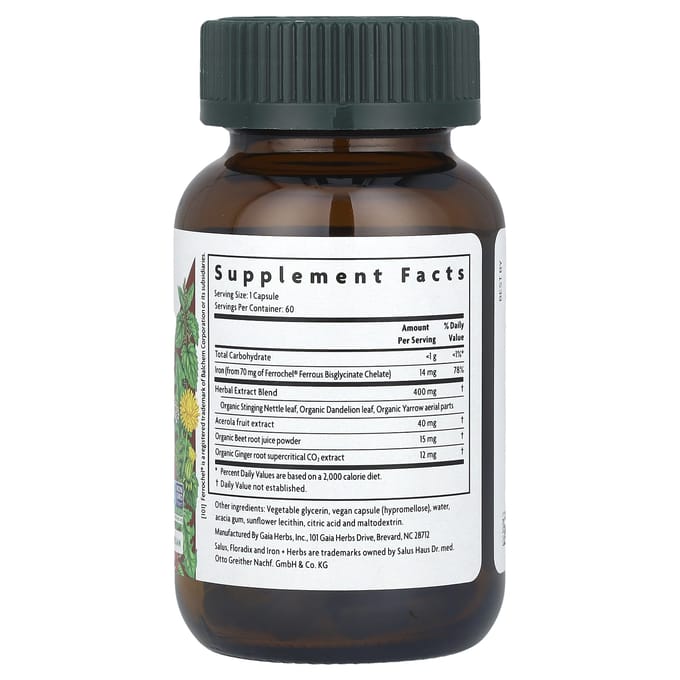 Floradix, Floradix® Fer + Herbes, 60 Phyto-capsules Liquides