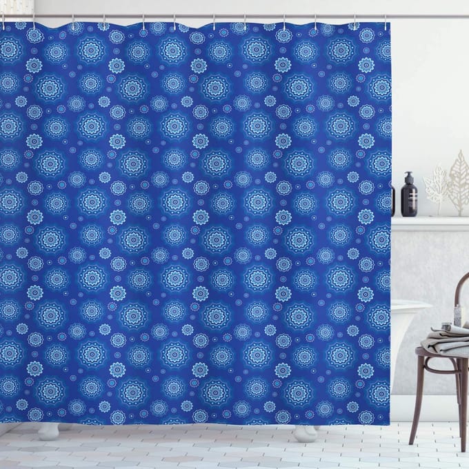ABAKUHAUS Blauwe mandala douchegordijn – 175 × 180 cm – waterafstotend