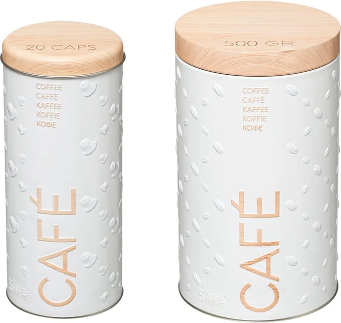 5Five Koffie voorraadbussen/bewaarblikken set van 2x - metaal - wit - voor pads en filterkoffie
