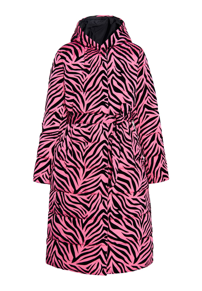 Faina Lange gewatteerde jas Dames Roze zebra