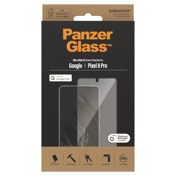 PanzerGlass Screenprotector geschikt voor Google Pixel 8 Pro Glazen | PanzerGlass Ultra-Wide Fit Screenprotector - Case Friendly - Zwart