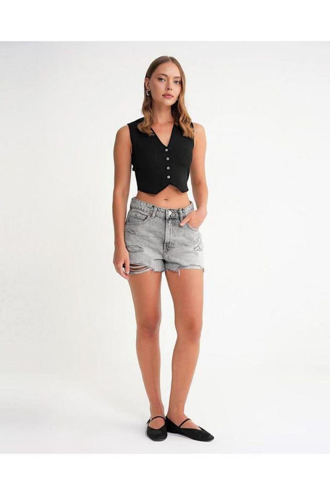 V-hals Knop Crop Vest