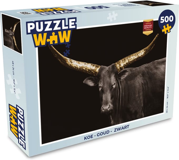 Puzzel Koe - Goud - Zwart - Legpuzzel - Puzzel 500 stukjes