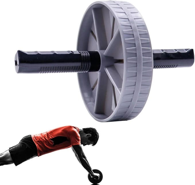 Buikspierwiel - Core trainer - Thuis sporten - Versterkt core en meer - 15 cm diameter - Grijs