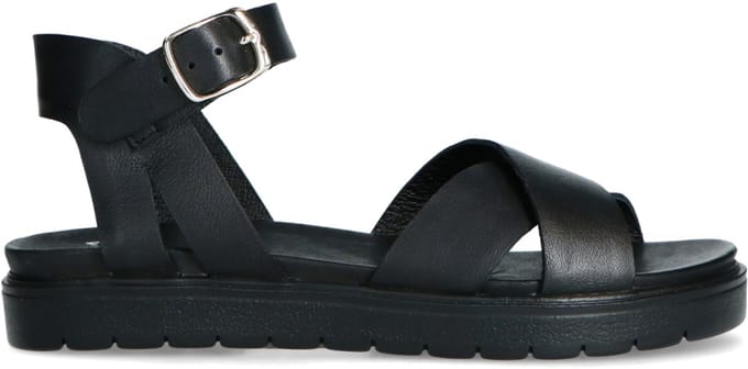Manfield Leren Dames Sandalen - Zwart - Maat 36