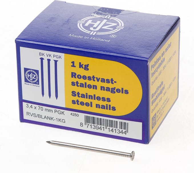 Hjz RVS nagels plat geruite kop 3.4 x 70mm 1kg