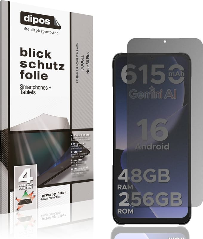 dipos – Matte Privacy Screenprotector geschikt voor DOOGEE Note 56 Plus | Anti-Spy Beschermfolie