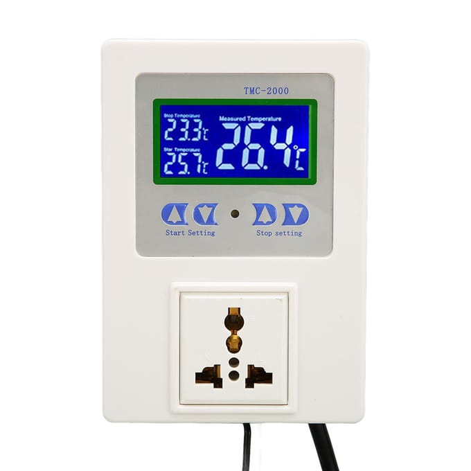 Digitale Temperatuurregelaar LCD-Display Verwarmen Koelen Thermostaatregelaar voor Reptiel EU Plug white
