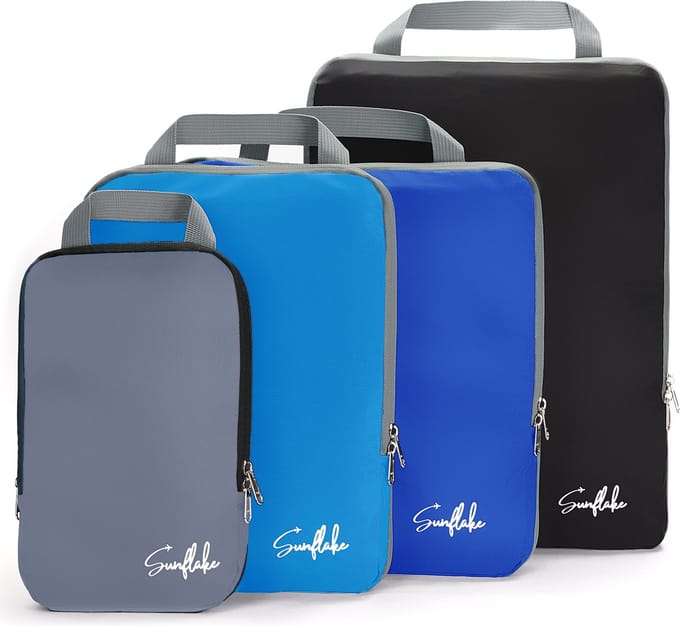 Packing Cubes met Compressierits - Set van 4 Compressie Cubes voor Koffer - Compression - Multi Color - Sunflake