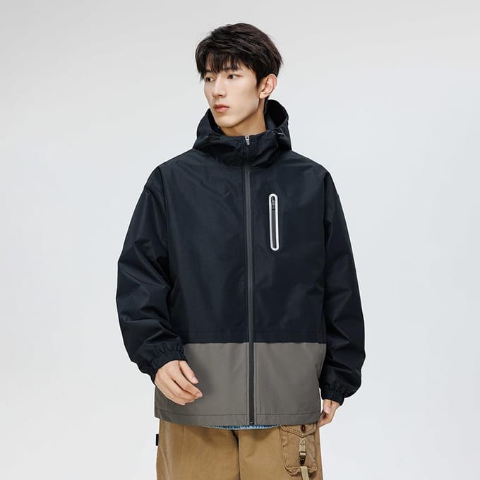 Veste coupe-vent ample à capuche pour homme, début d'automne XXXL black
