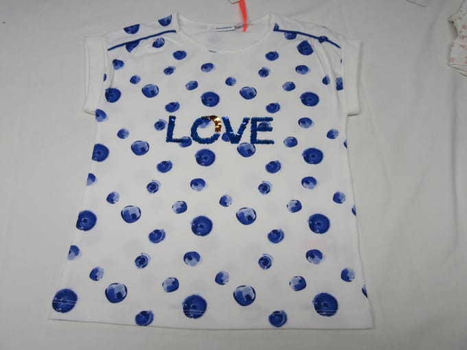Noukie's , meisje , t-shirt korte mouw , creme met blauw , 6 jaar  116