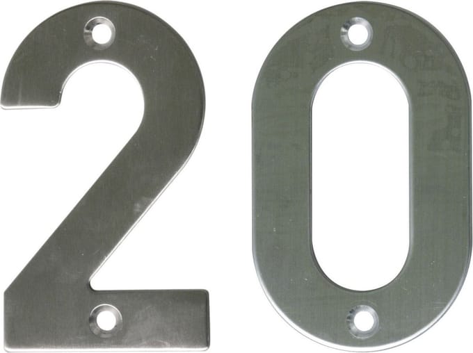 AMIG Huisnummer 20 - massief Inox RVS - 10cm - incl. bijpassende schroeven - zilver