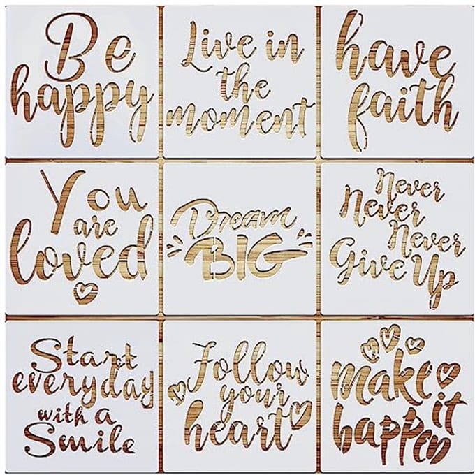 Motiverende Stencil Set met 9 herbruikbare Sjablonen voor Creatieve Tekening en Schilderijen