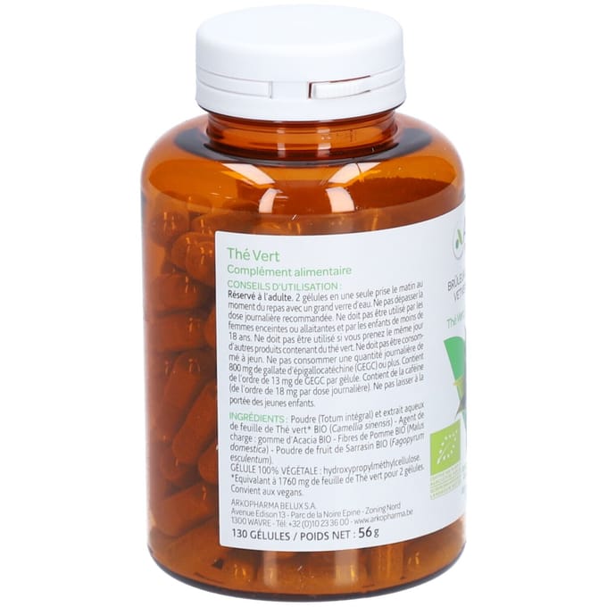 Arkopharma - Groene Thee Bio om het Figuur te Verfijnen (Vetverbrander) - 130 Capsules 2 per Dag