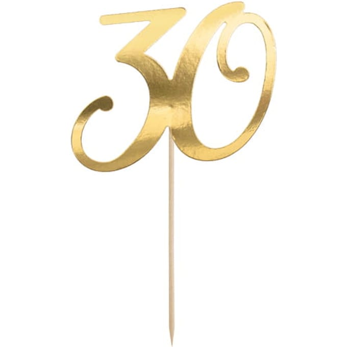 PartyDeco Caketopper 30 Goud