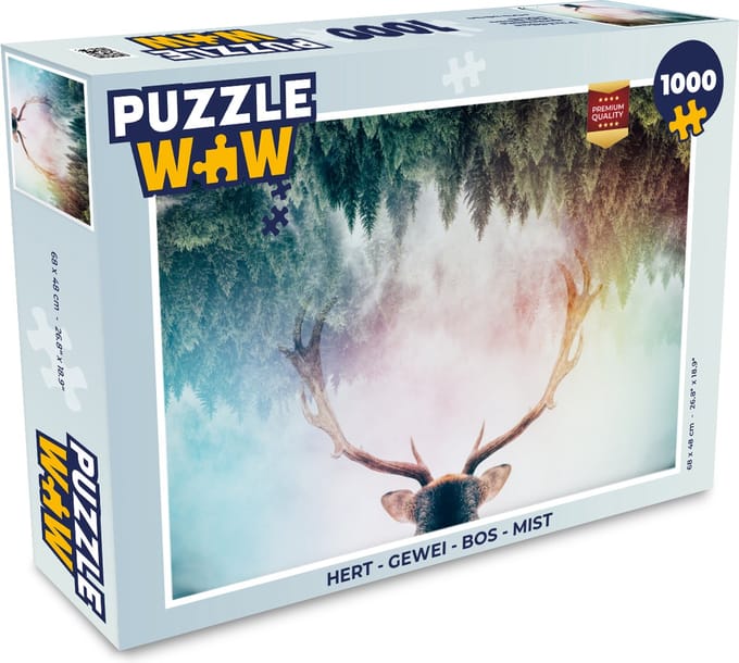 Puzzel Hert - Gewei - Bos - Mist - Legpuzzel - Puzzel 1000 stukjes volwassenen