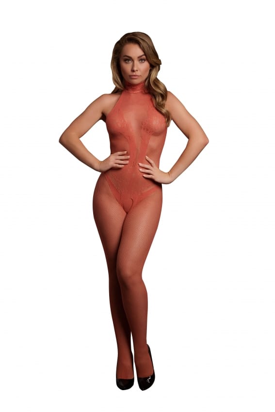 Le Desir - Bodystocking van visnet en kant - Sunset Glow