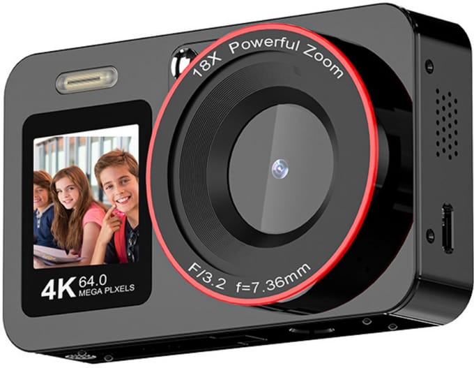 4K 64MP Digitale Camera – 18X Digitale Zoom – Compacte Draagbare Camera met 2 Schermen