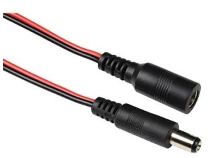 DC plug (m) - DC plug (v) verlengkabel - 5,5mm x 2,5mm - max. 12V/7A / zwart/rood - 3 meter