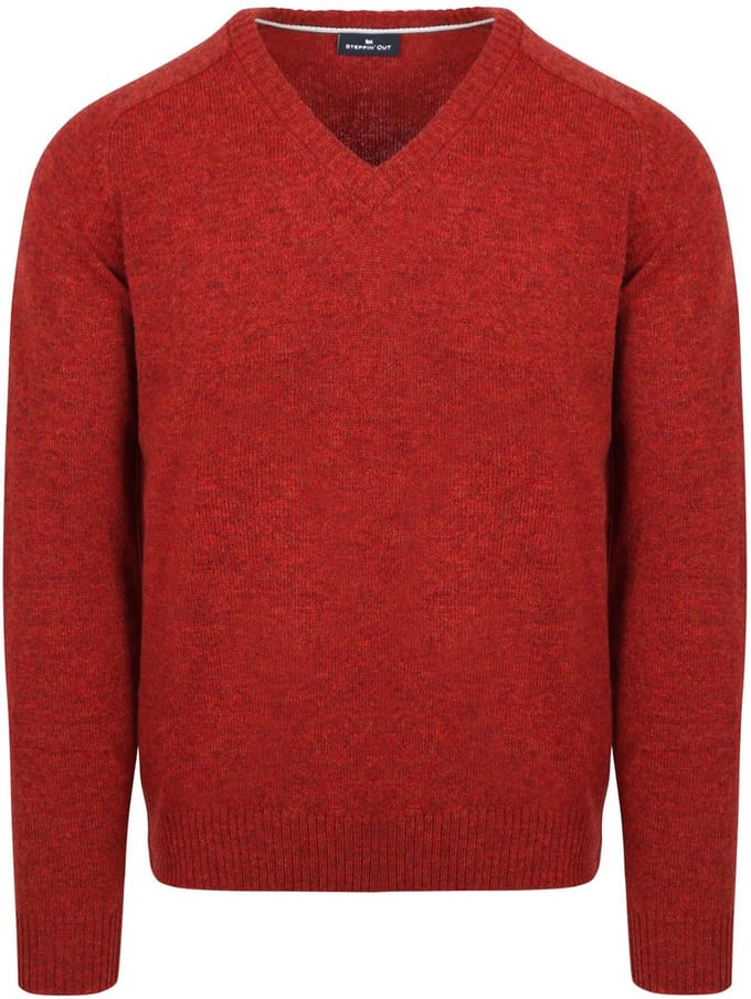 Steppin' Out Trui V-hals Lamswol Rood - Maat M - Heren