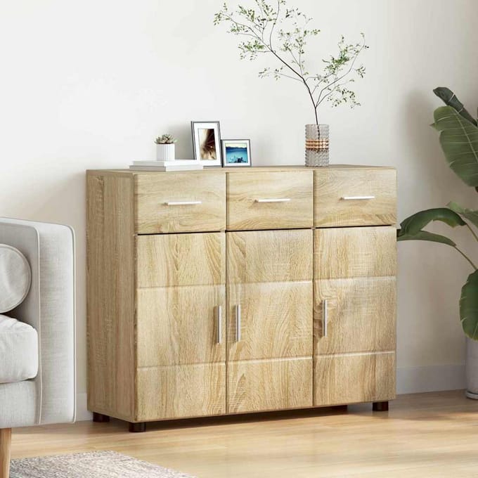 vidaXL - Dressoir - FLORIN - 88,5 - x - 30,5 - x - 73 - cm - Sonoma - Eik - Bewerkt - hout