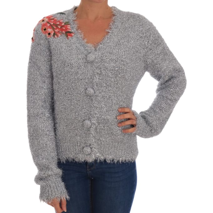 Dolce & Gabbana Vrouwen Zilver Vest Bloem Applique Trui