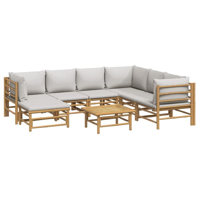 vidaXL - 8-delige - Loungeset - met - kussens - bamboe - lichtgrijs